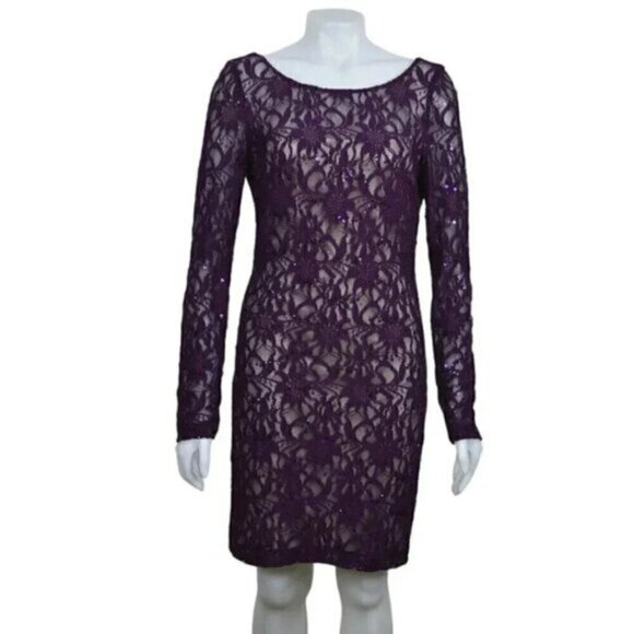 JS Collections Sequin Formal Dress Long Sleeve Purple Size  6 - Picture 1 of 10